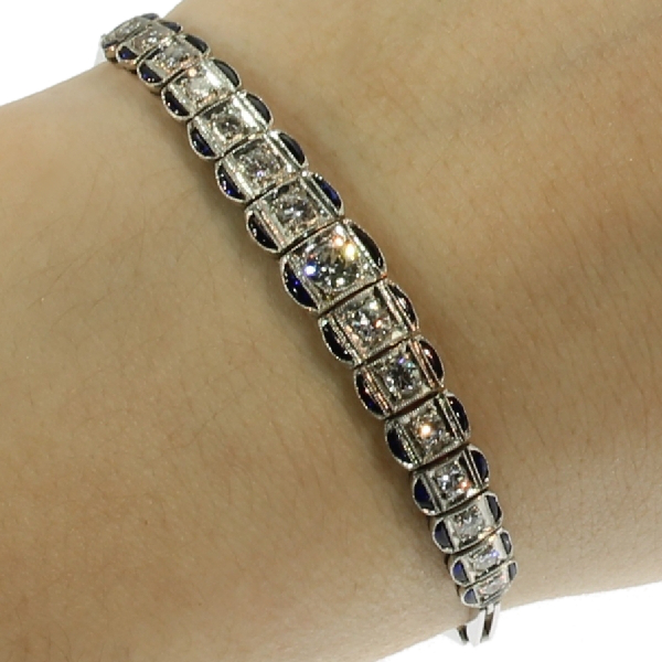 Platinum diamond and sapphire Art Deco bracelet